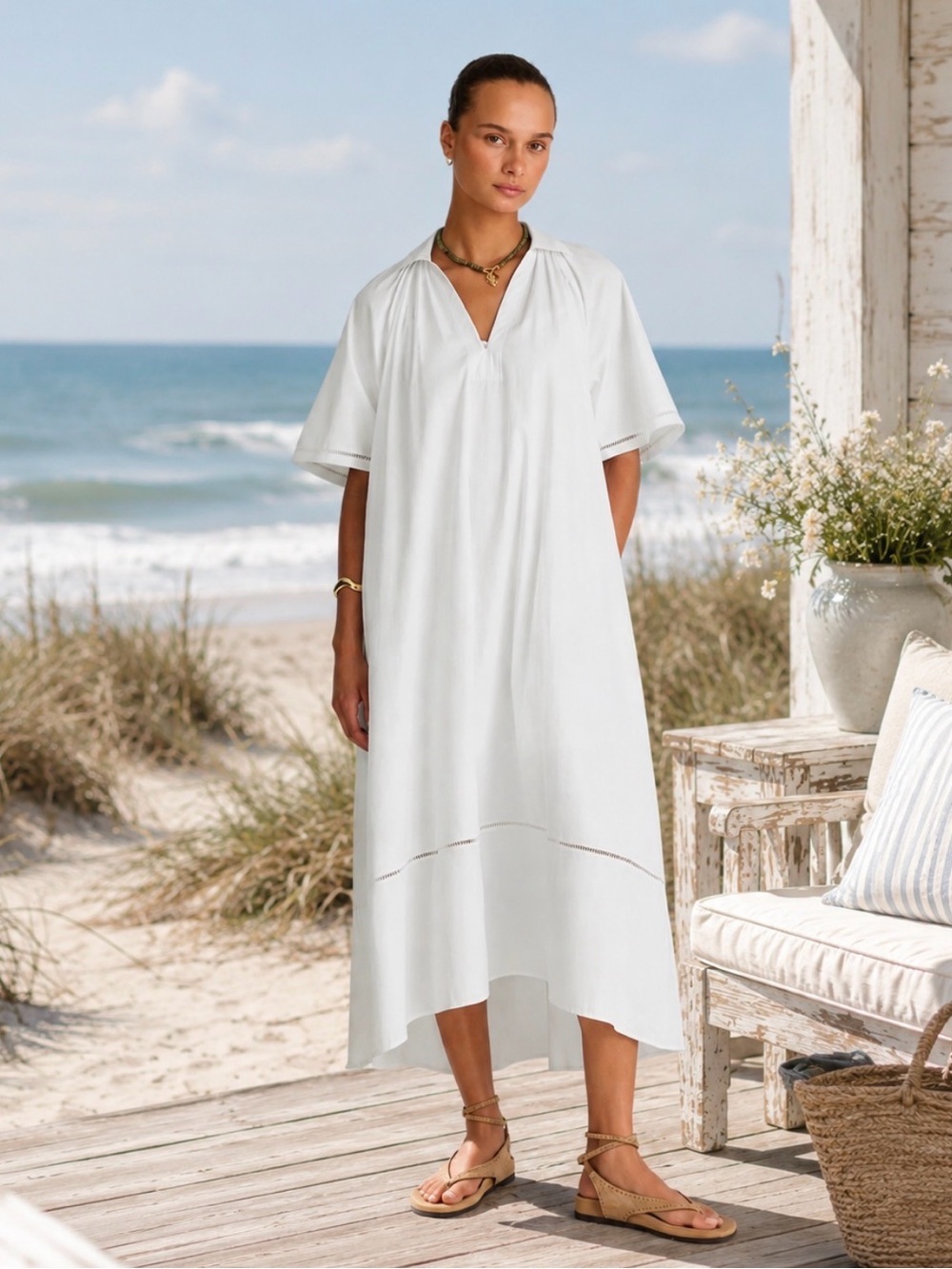New Madewell XXS poplin split coastal raglan sleeve ladder raglan trim mid dress